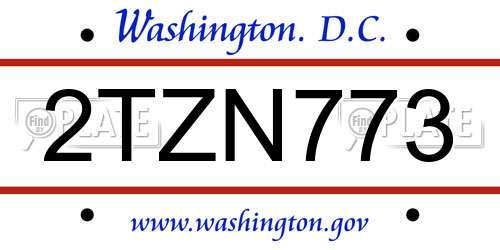 2TZN773 District Of Columbia License Plate
