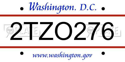 2TZO276 District Of Columbia License Plate