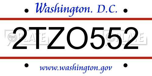 2TZO552 District Of Columbia License Plate