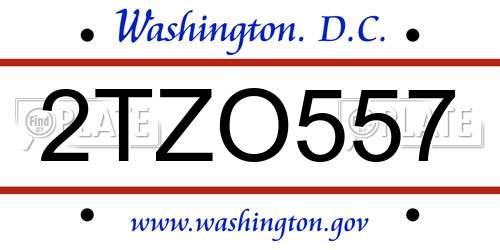 2TZO557 District Of Columbia License Plate
