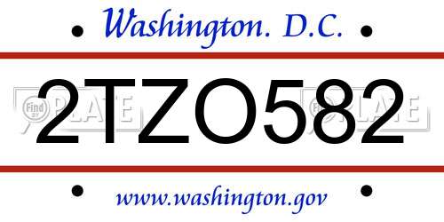 2TZO582 District Of Columbia License Plate