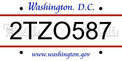 2TZO587 District Of Columbia License Plate