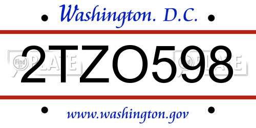 2TZO598 District Of Columbia License Plate