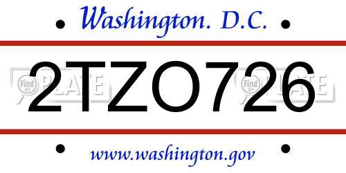 2TZO726 District Of Columbia License Plate