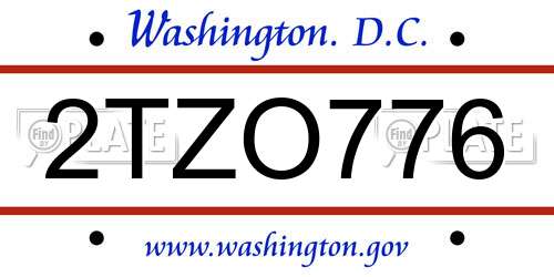2TZO776 District Of Columbia License Plate