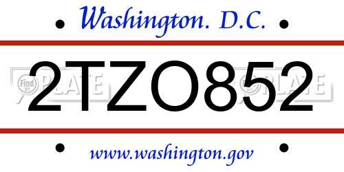 2TZO852 District Of Columbia License Plate