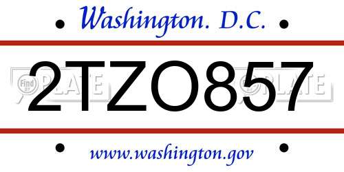 2TZO857 District Of Columbia License Plate