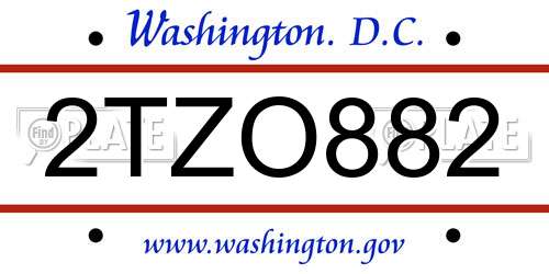 2TZO882 District Of Columbia License Plate