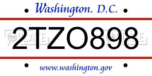 2TZO898 District Of Columbia License Plate