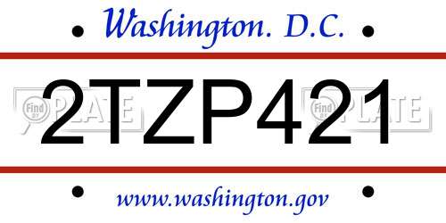 2TZP421 District Of Columbia License Plate