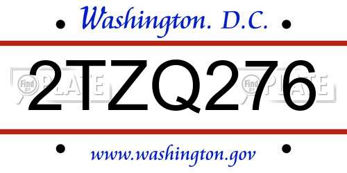 2TZQ276 District Of Columbia License Plate