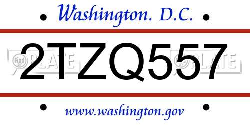 2TZQ557 District Of Columbia License Plate