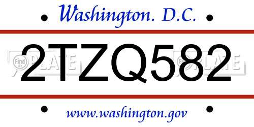 2TZQ582 District Of Columbia License Plate