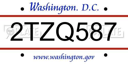2TZQ587 District Of Columbia License Plate