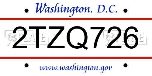 2TZQ726 District Of Columbia License Plate