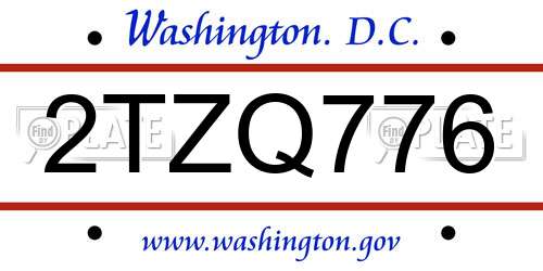 2TZQ776 District Of Columbia License Plate