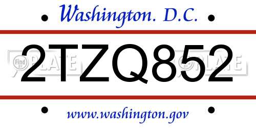 2TZQ852 District Of Columbia License Plate