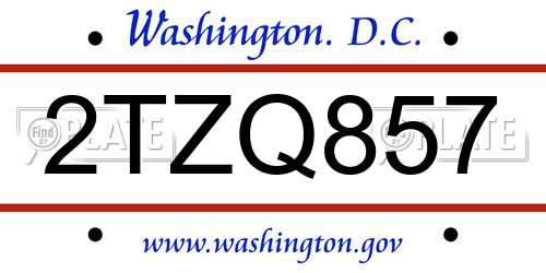2TZQ857 District Of Columbia License Plate