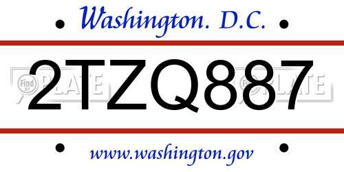 2TZQ887 District Of Columbia License Plate