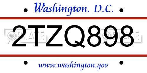 2TZQ898 District Of Columbia License Plate