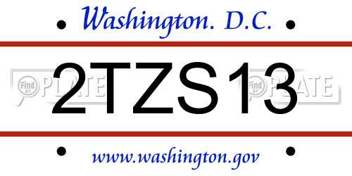2TZS13 District Of Columbia License Plate