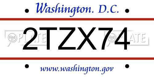2TZX74 District Of Columbia License Plate