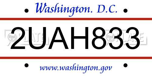 2UAH833 District Of Columbia License Plate