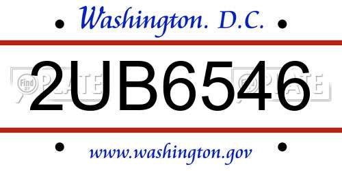 2UB6546 District Of Columbia License Plate
