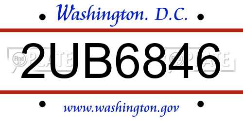 2UB6846 District Of Columbia License Plate