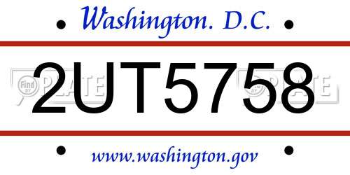 2UT5758 District Of Columbia License Plate