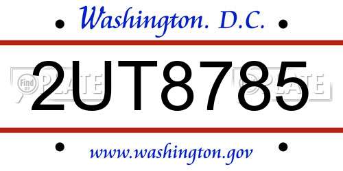 2UT8785 District Of Columbia License Plate