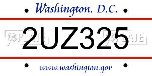 2UZ325 District Of Columbia License Plate
