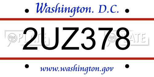 2UZ378 District Of Columbia License Plate
