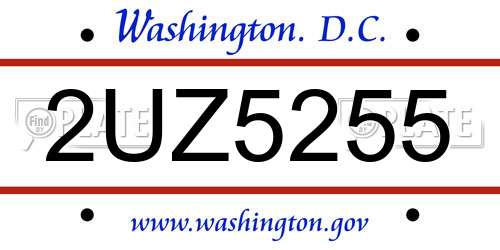 2UZ5255 District Of Columbia License Plate