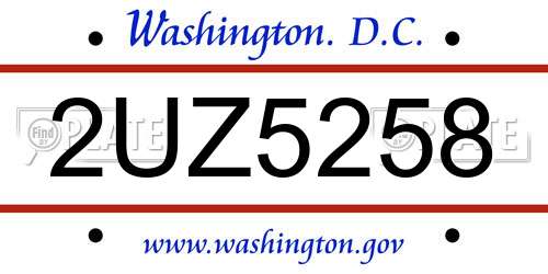 2UZ5258 District Of Columbia License Plate