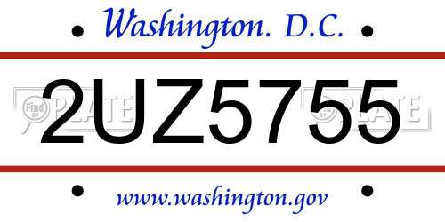 2UZ5755 District Of Columbia License Plate