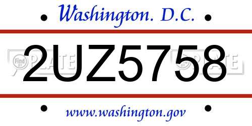 2UZ5758 District Of Columbia License Plate