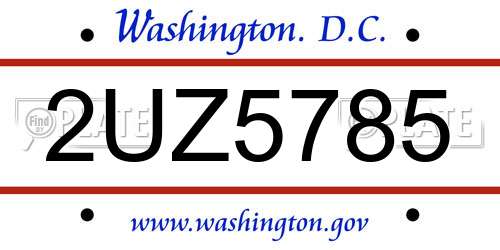 2UZ5785 District Of Columbia License Plate