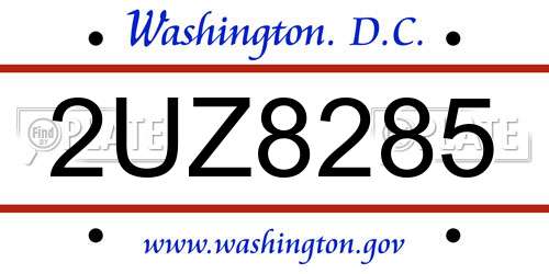 2UZ8285 District Of Columbia License Plate