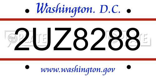 2UZ8288 District Of Columbia License Plate