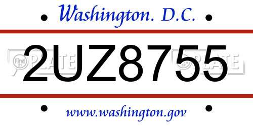 2UZ8755 District Of Columbia License Plate