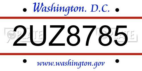 2UZ8785 District Of Columbia License Plate