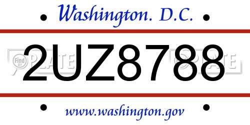 2UZ8788 District Of Columbia License Plate