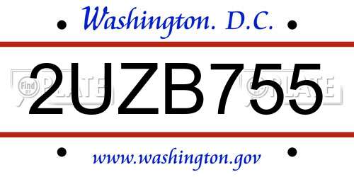 2UZB755 District Of Columbia License Plate