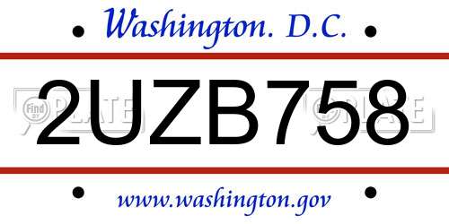 2UZB758 District Of Columbia License Plate