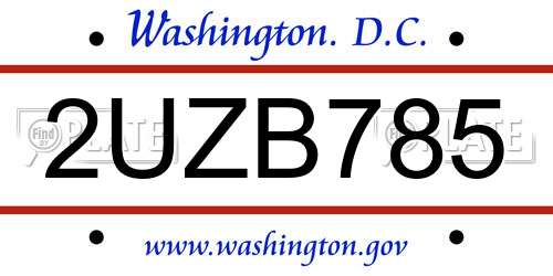 2UZB785 District Of Columbia License Plate