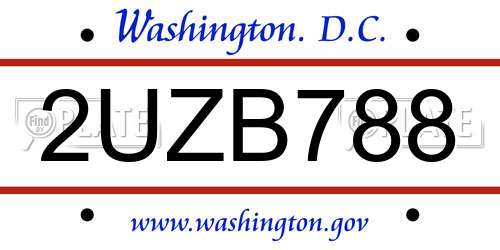 2UZB788 District Of Columbia License Plate