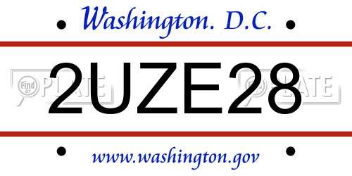 2UZE28 District Of Columbia License Plate