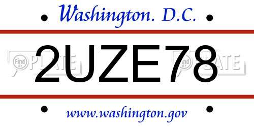 2UZE78 District Of Columbia License Plate
