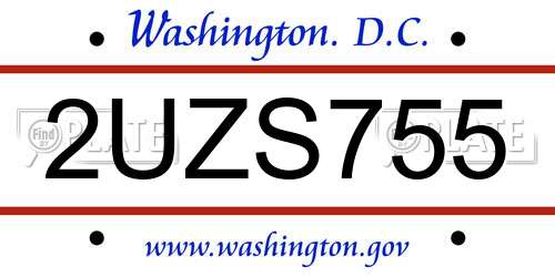 2UZS755 District Of Columbia License Plate